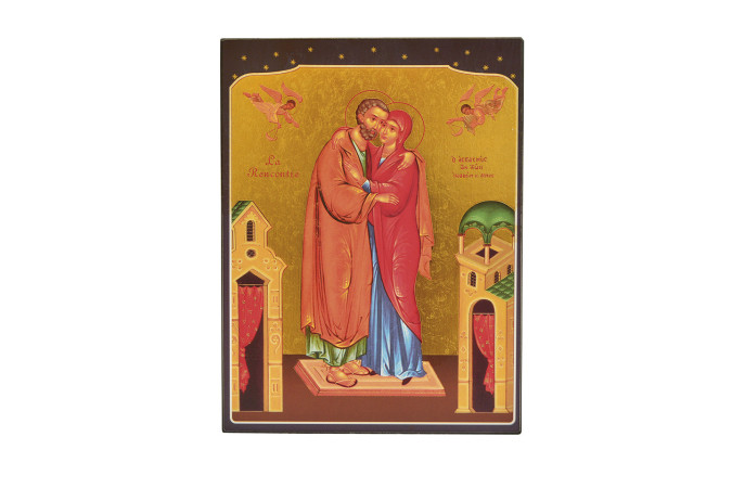ICONE DOREE A LA FEUILLE LA RENCONTRE DE ANNE ET JOACHIM / 15*18 CMS -   - CLEMENCES