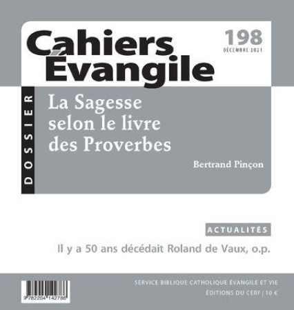 CAHIER EVANGILE - NUMERO 198 LA SAGESSE SELON LE LIVRE DES PROVERBES - COLLECTIF - NC