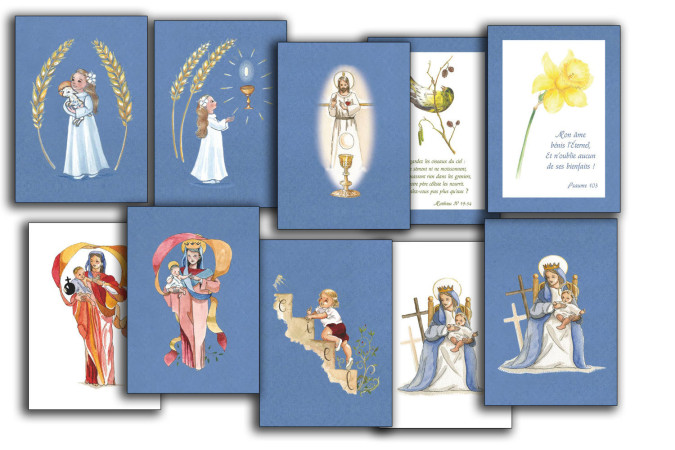 IMAGES BLEUES DE COMMUNION (PAR LOT DE 10) -  Inès de Chantérac - SAINT JUDE